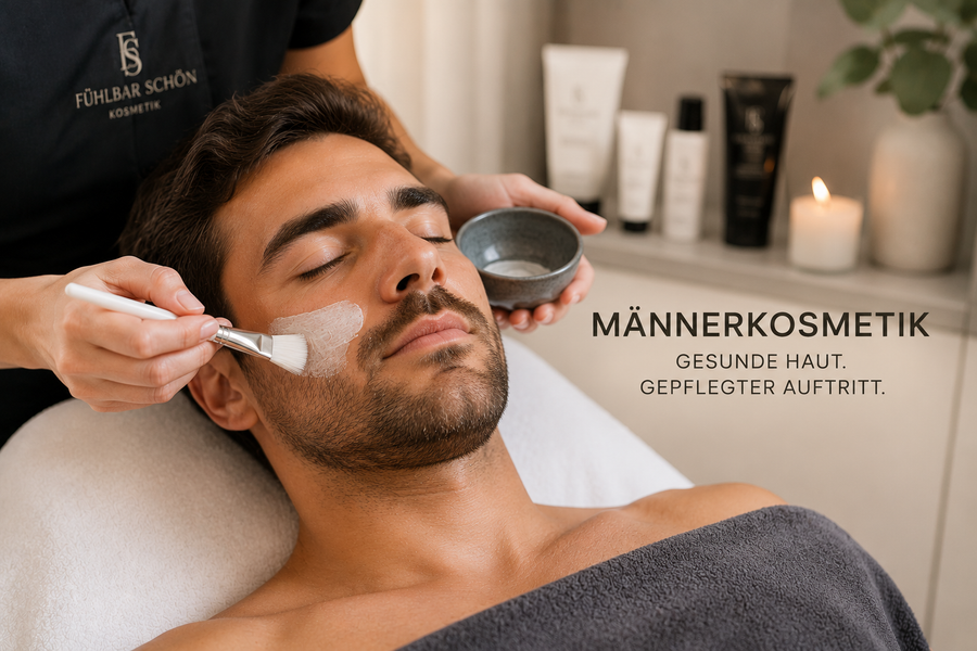 Professionelle Männerkosmetik mit entspannender Gesichtsbehandlung in einem Kosmetikstudio für ein gepflegtes und gesundes Hautbild.