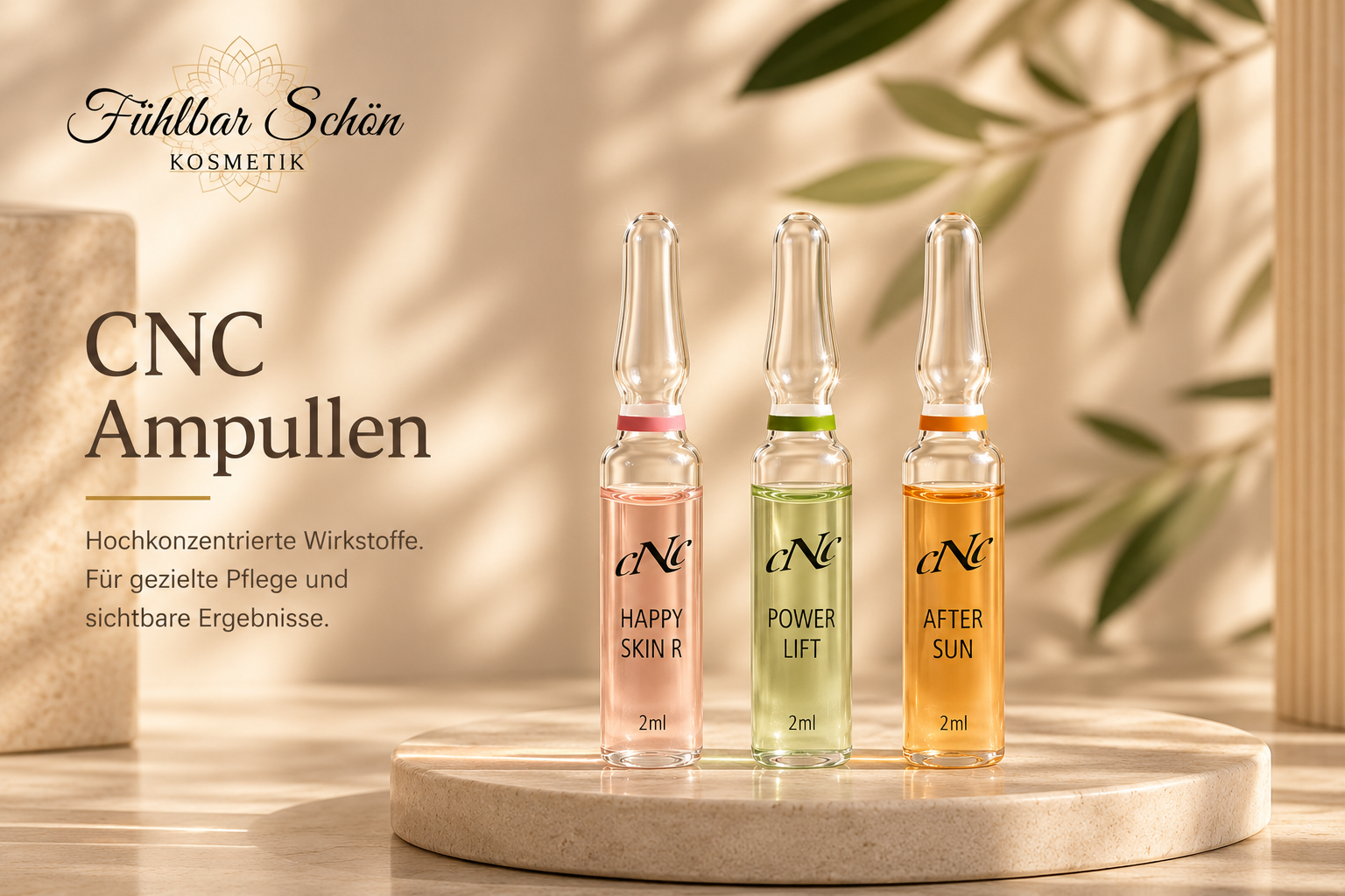 CNC Ampullen von Fühlbar Schön Kosmetik sind  hochwirksame Pflegekonzentrate für Feuchtigkeit, Regeneration und ein verfeinertes Hautbild.